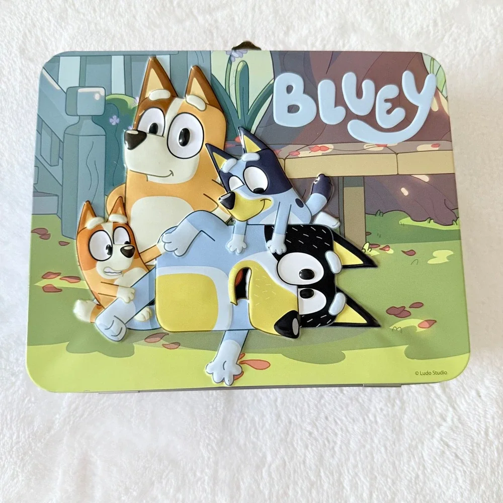 Bluey Tin Lunch Box Kids OS Blue Green Embossed Metal Tote with Puzzle